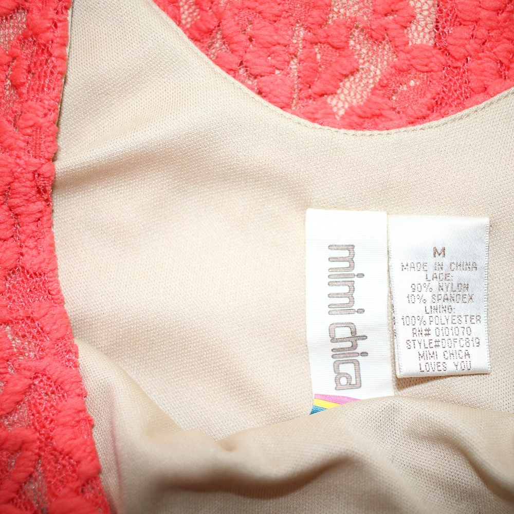 Mimi Chica Coral Pink Lace Skater Dress M - Picture 6 of 8